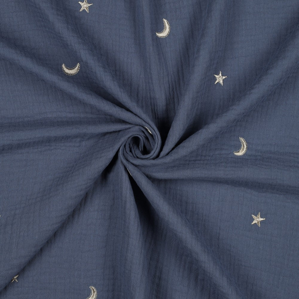 DOUBLE GAUZE EMBROIDERY STARS - JEANS