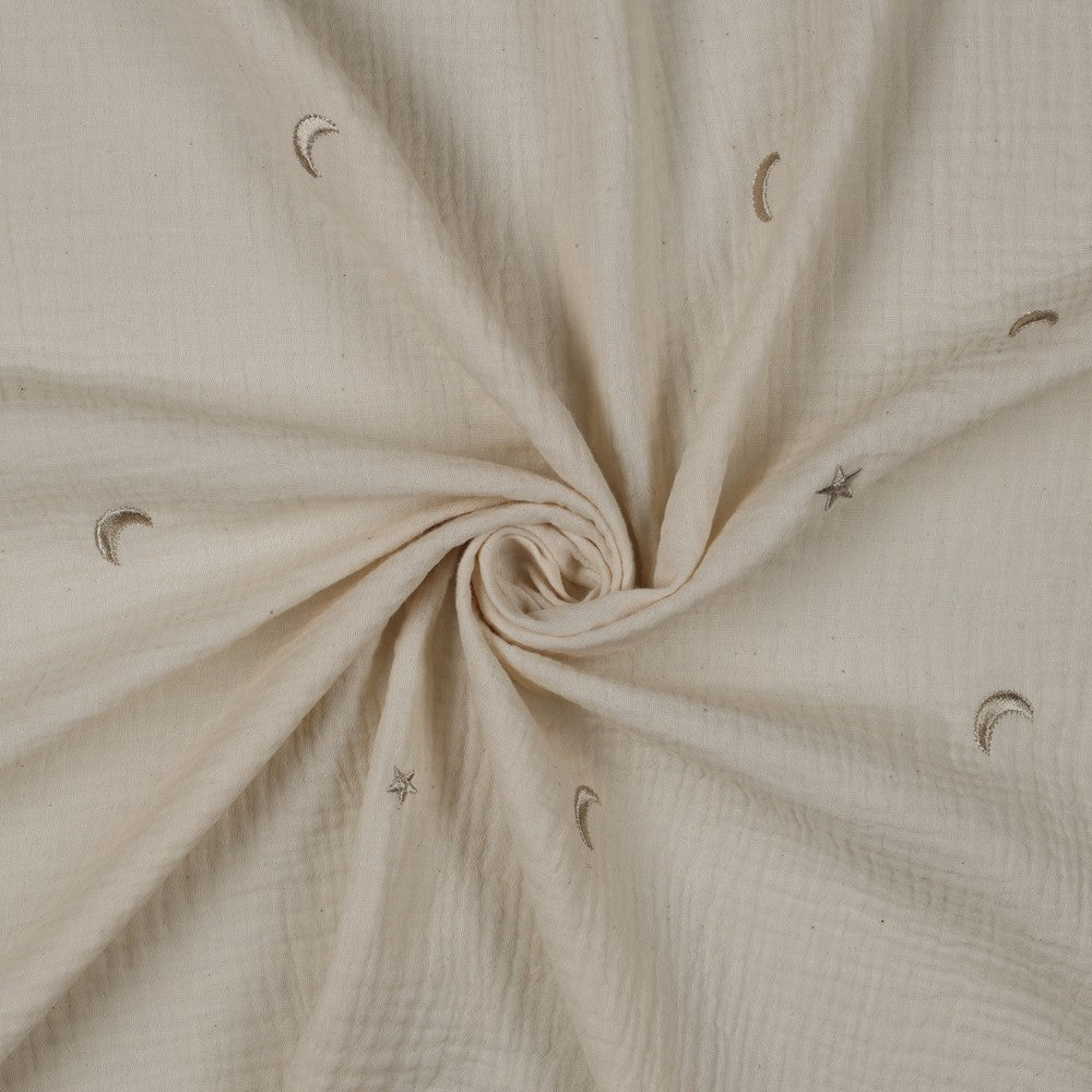 DOUBLE GAUZE EMBROIDERY STARS - NATURAL