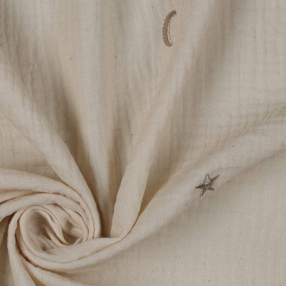 DOUBLE GAUZE EMBROIDERY STARS - NATURAL