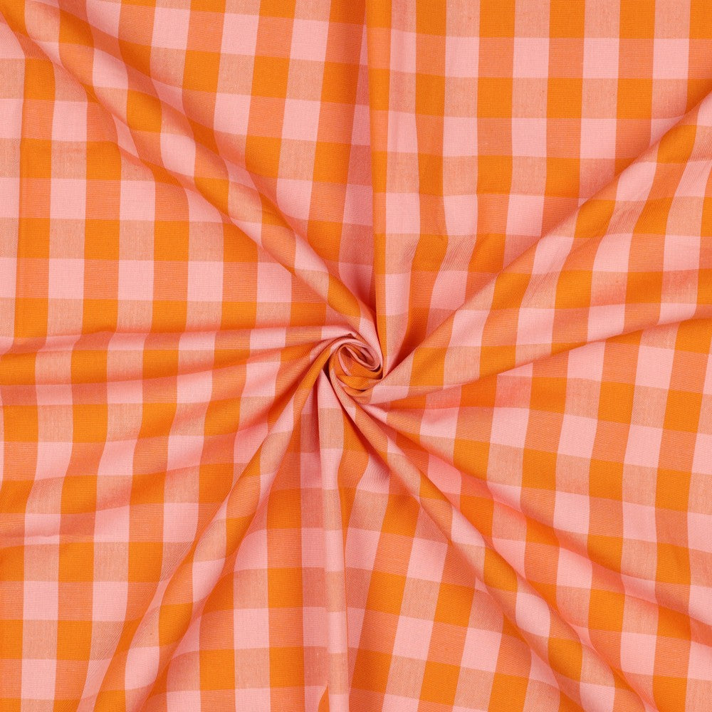 COTTON YARN DYED CHECKS - ORANGE / SALMON