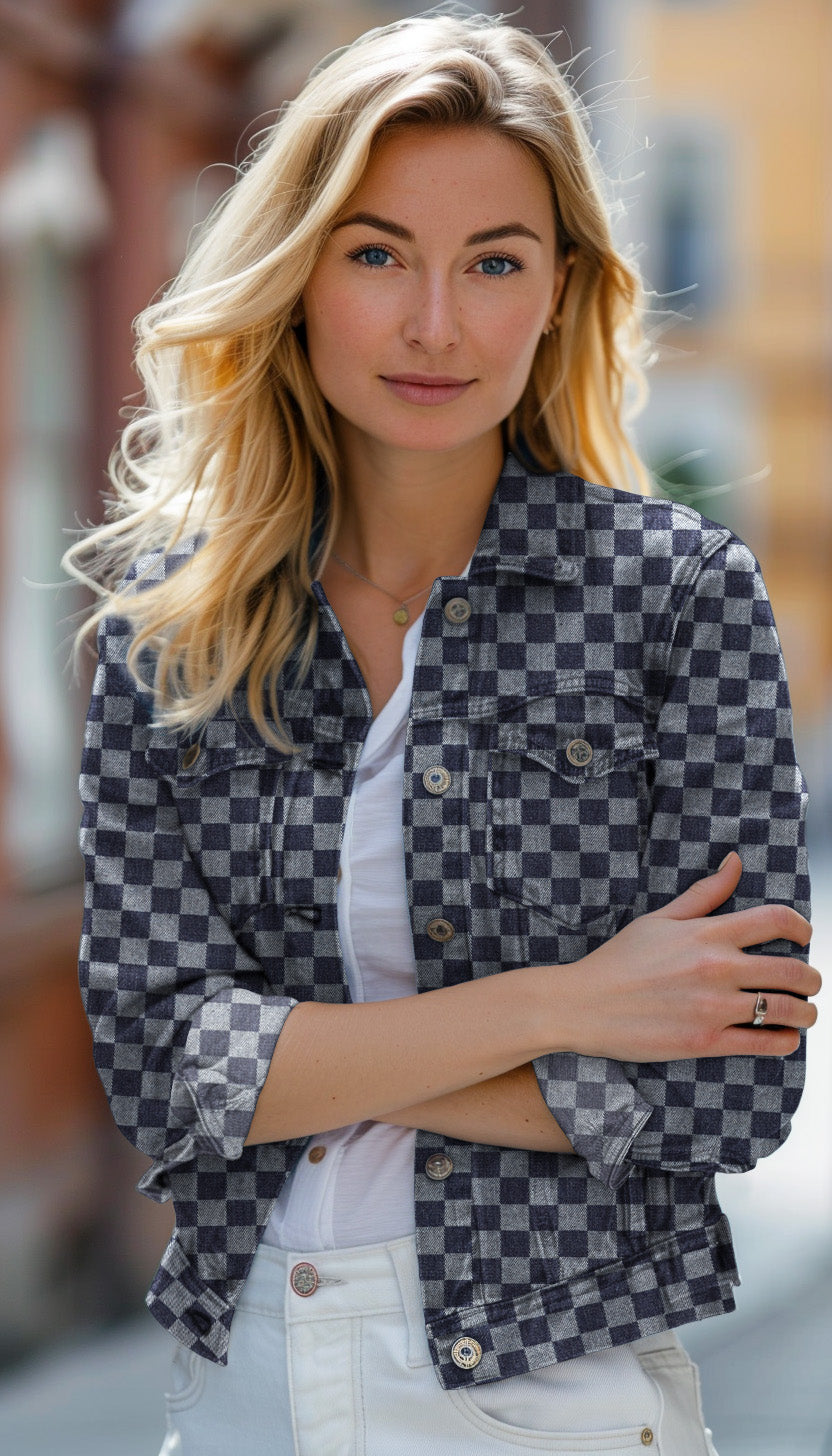 DENIM JACQUARD CHECKS - JEANS