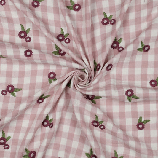 DOUBLE GAUZE CHECKS EMBROIDERY FLOWERS