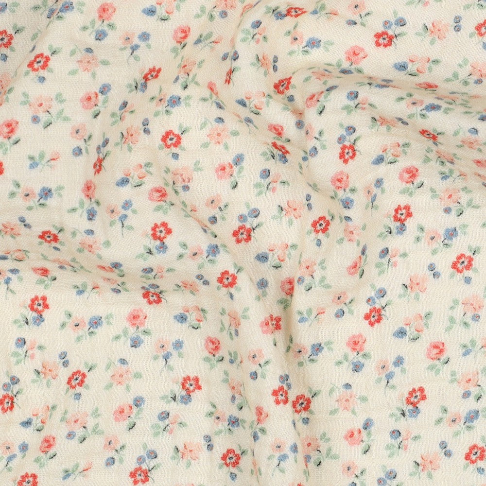 DOUBLE GAUZE DIGITAL FLOWERS OFF-WHITE
