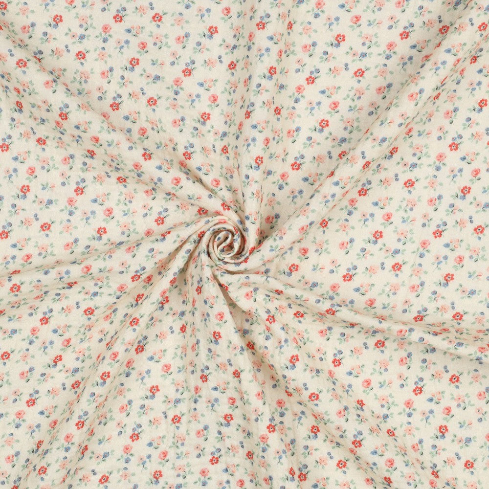 DOUBLE GAUZE DIGITAL FLOWERS OFF-WHITE