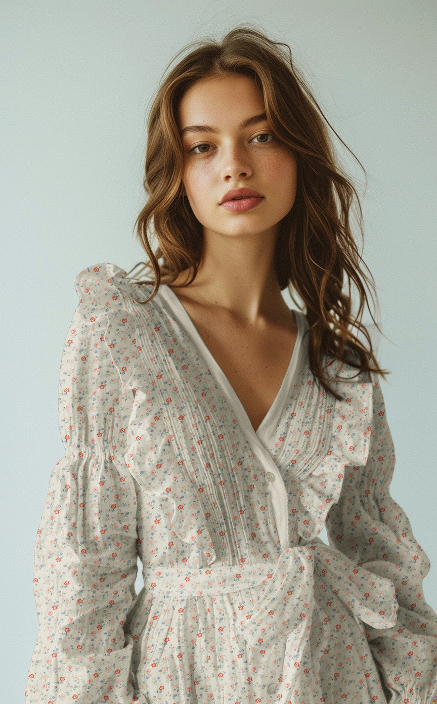 DOUBLE GAUZE DIGITAL FLOWERS OFF-WHITE