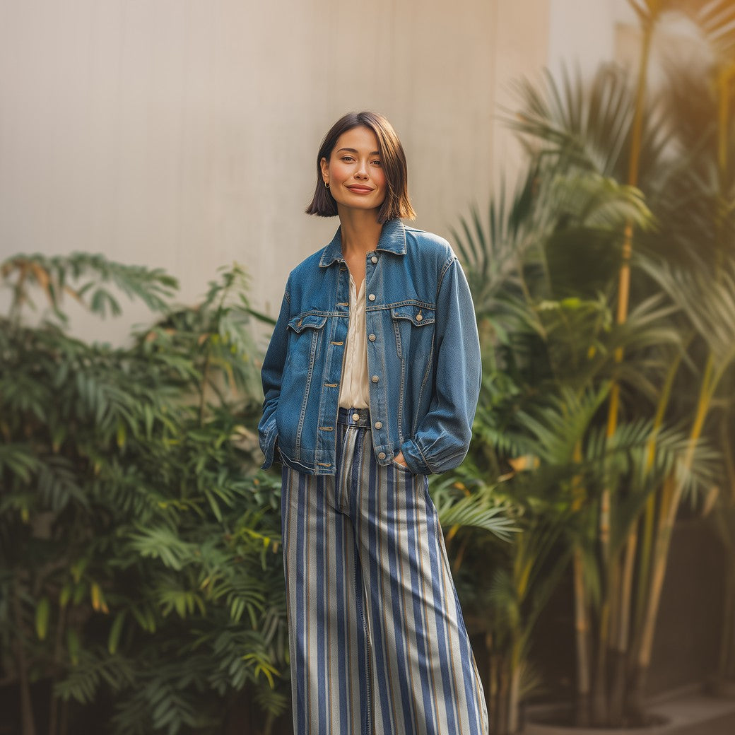 DENIM YARN DYED STRIPES - CAMEL