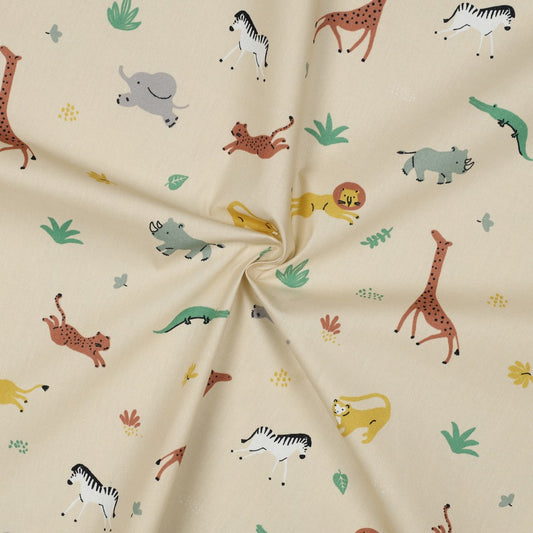 POPLIN GOTS ANIMALS - BEIGE