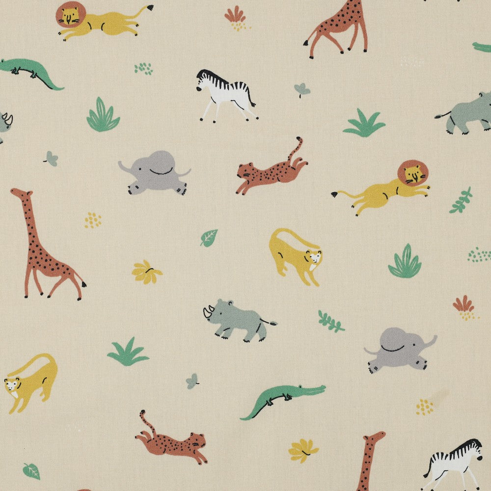 POPLIN GOTS ANIMALS - BEIGE