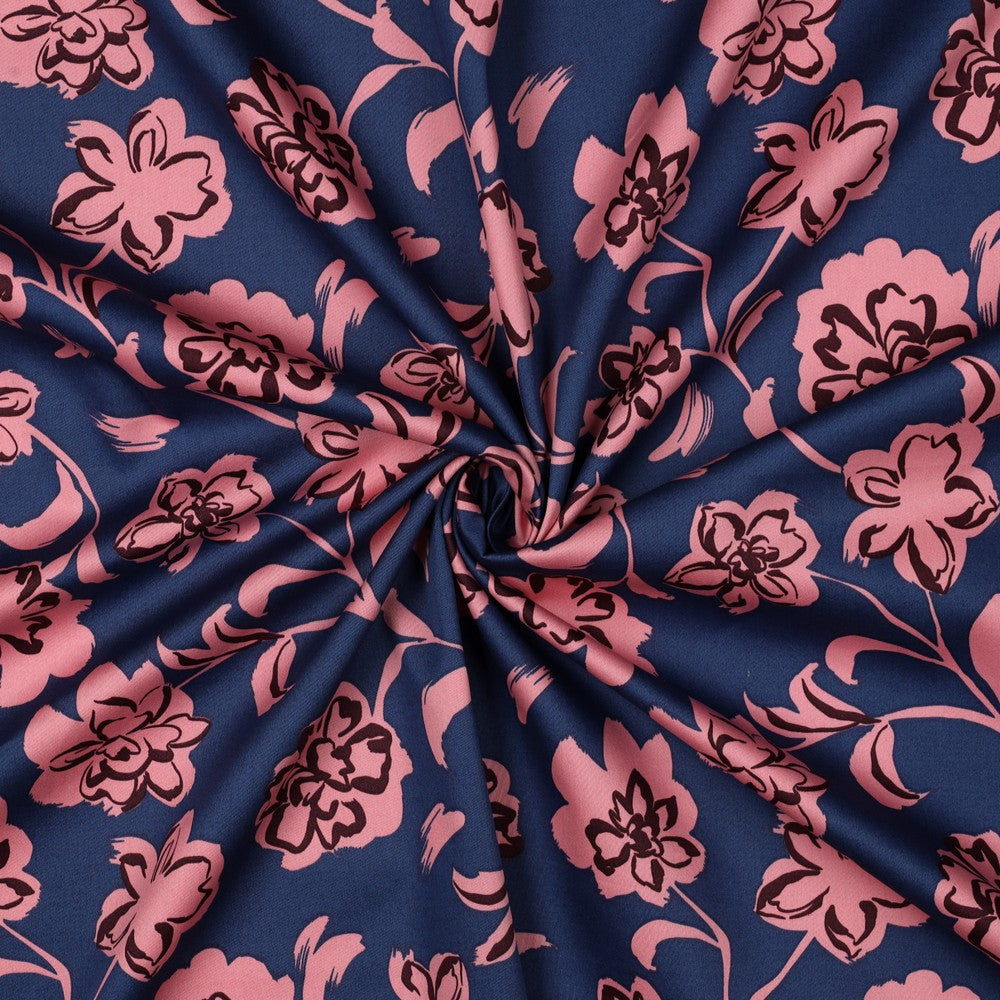 COTTON SATIN FLOWERS BLUE