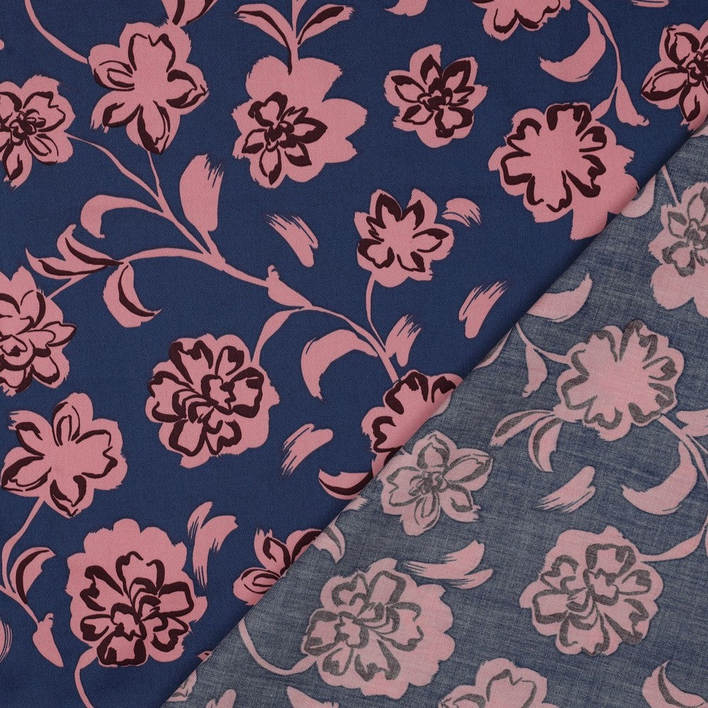 COTTON SATIN FLOWERS BLUE