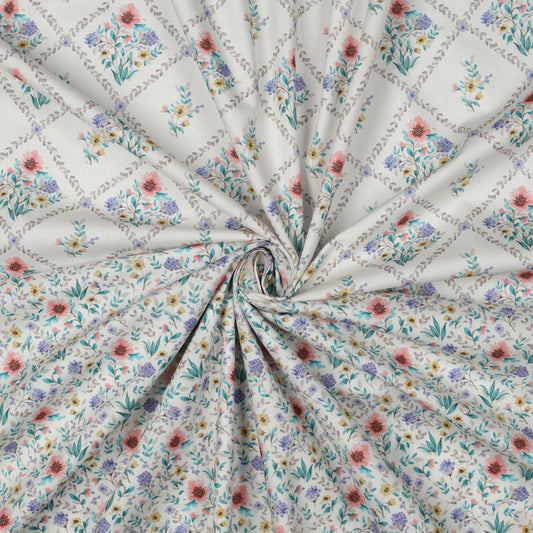 FINE POPLIN DIGITAL FLOWERS - OFF WHITE