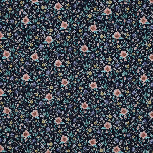 FINE POPLIN DIGITAL FLOWERS - NAVY