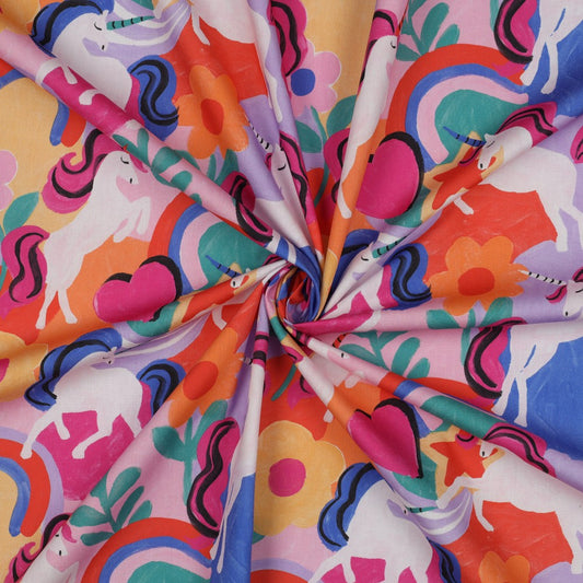 FINE POPLIN DIGITAL UNICORNS - MULTICOLOUR