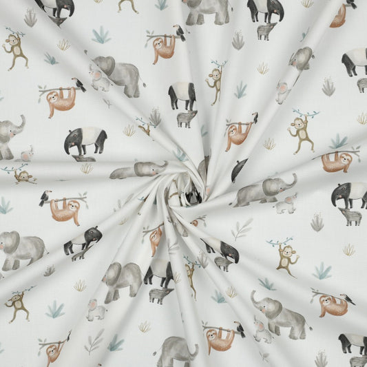 FINE POPLIN DIGITAL SAFARI ANIMALS - OFF WHITE