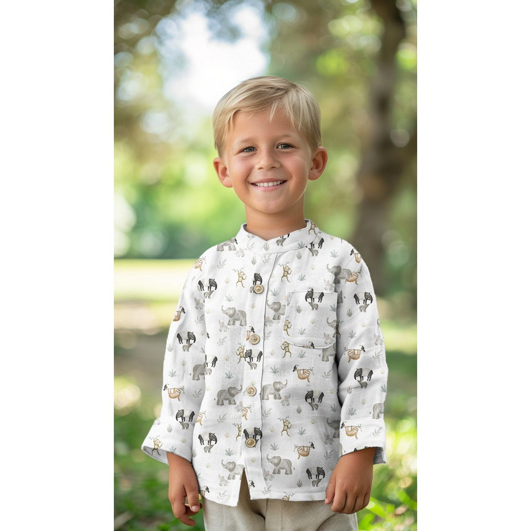 FINE POPLIN DIGITAL SAFARI ANIMALS - OFF WHITE