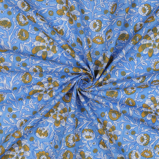 HANDCRAFTED BLOCK-PRINTED COTTON FLOWERS BLUE