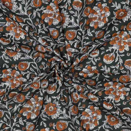HANDCRAFTED BLOCK-PRINTED COTTON FLOWERS GREEN