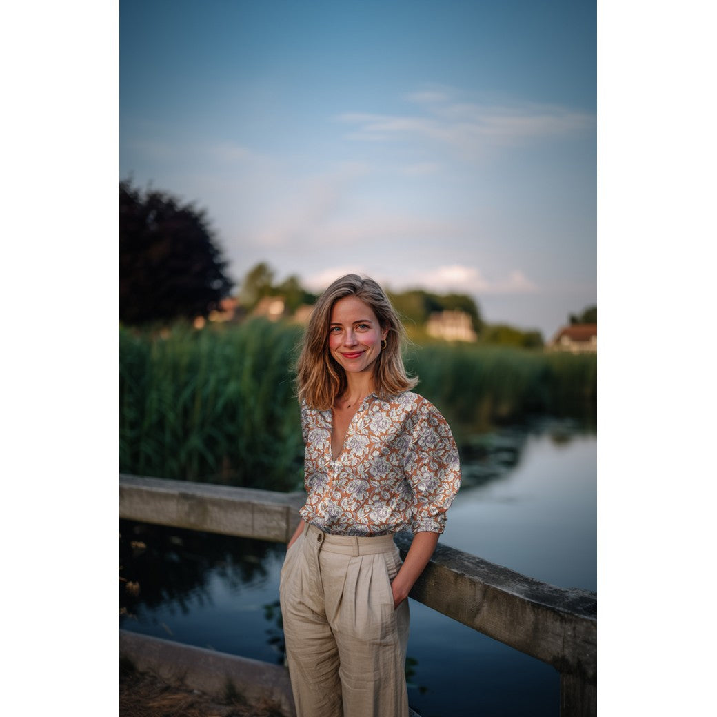 HANDCRAFTED BLOCK-PRINTED COTTON FLOWERS VIOLET