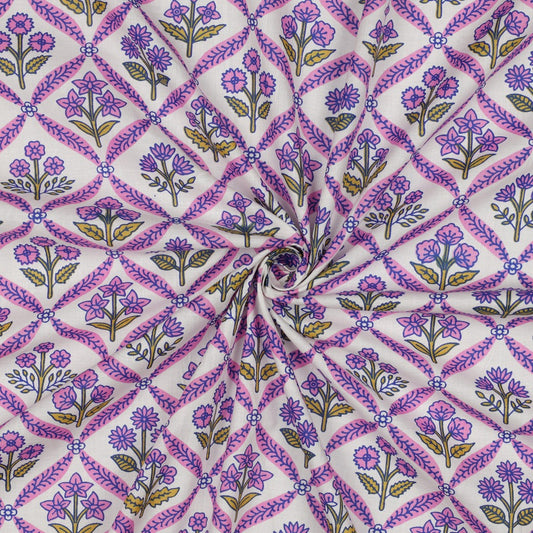 HANDCRAFTED BLOCK-PRINTED COTTON FLOWERS WHITE