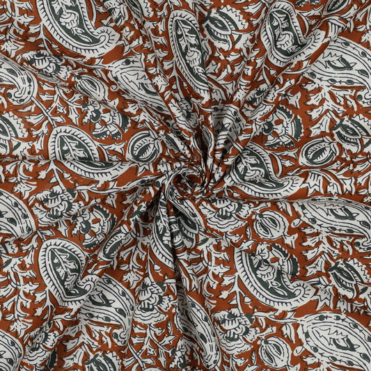 HANDCRAFTED BLOCK-PRINTED COTTON PAISLEY COGNAC