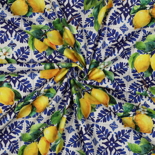 COTTON VISCOSE DIGITAL LEMONS - BLUE
