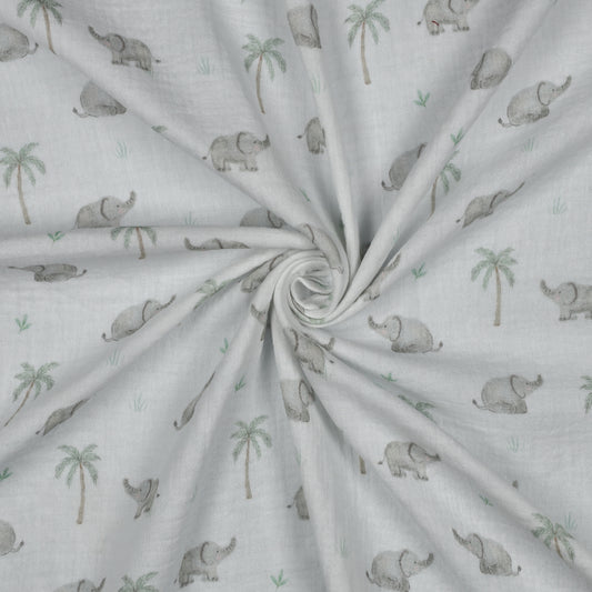 DOUBLE GAUZE DIGITAL SAFARI ANIMALS - WHITE