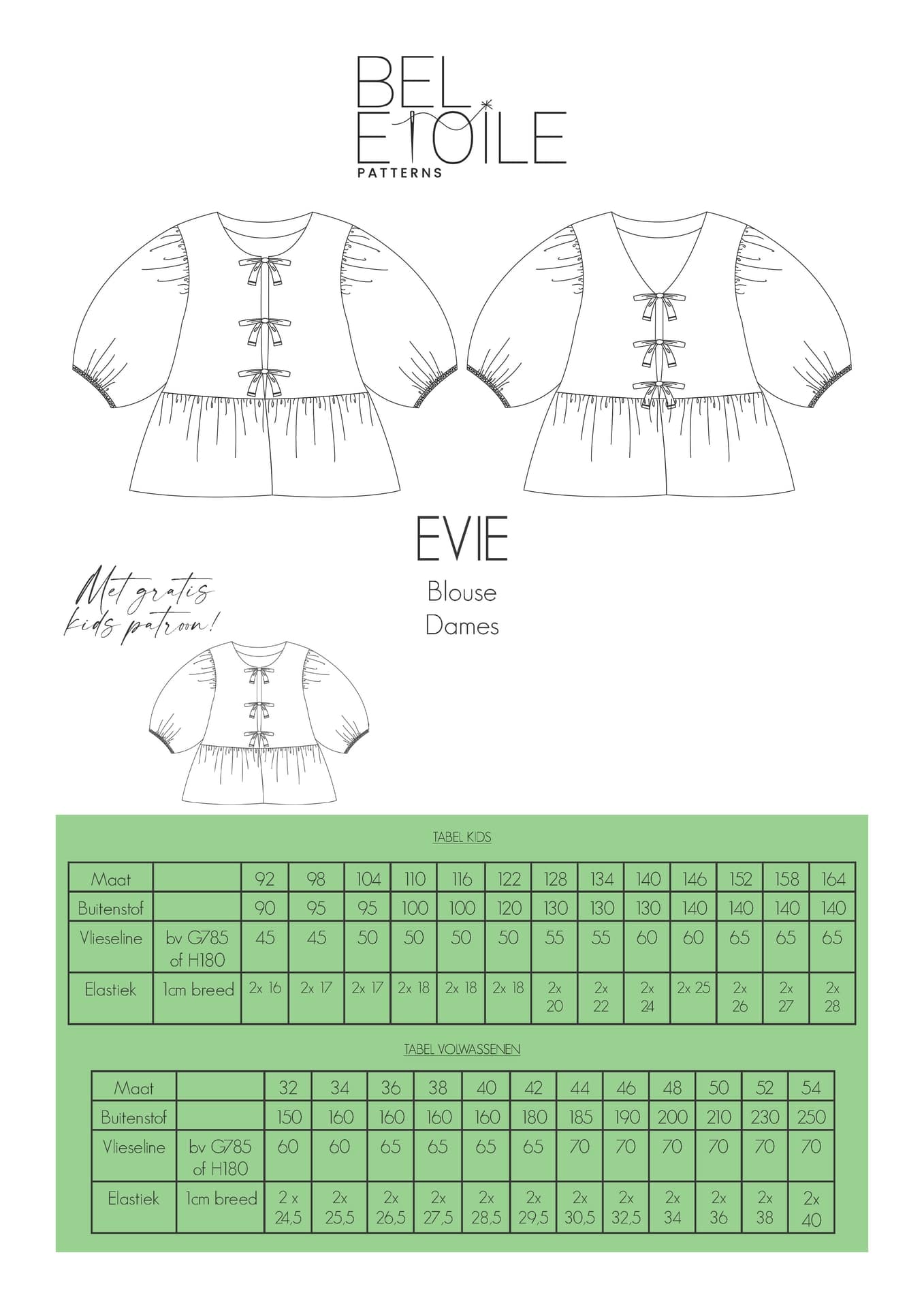 Bel’Etoile – Evie blouse dames en kids (papieren patroon)