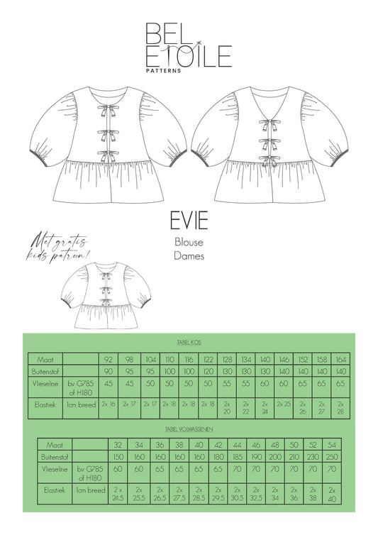 Bel’Etoile – Evie blouse dames en kids (papieren patroon)