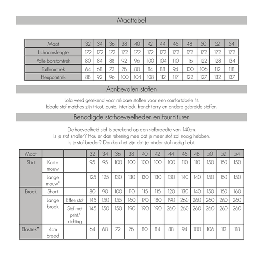 Bel'Etoile - Lola loungewear set voor dames tieners (papieren naaipatroon)