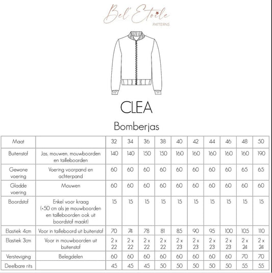 Bel’Etoile – Clea bomber dames en tieners (papieren patroon)