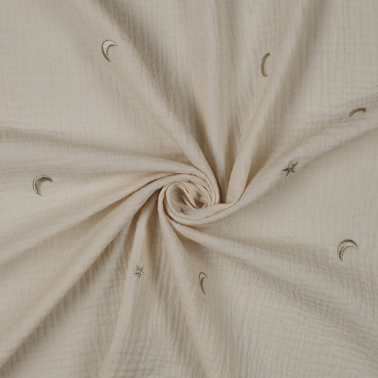 DOUBLE GAUZE EMBROIDERY STARS - NATURAL