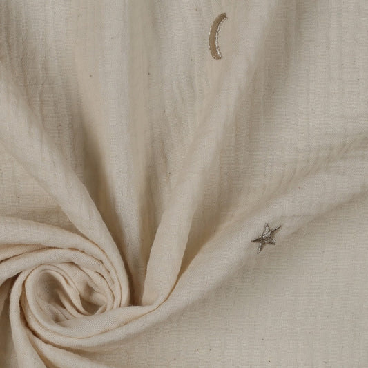 DOUBLE GAUZE EMBROIDERY STARS - NATURAL
