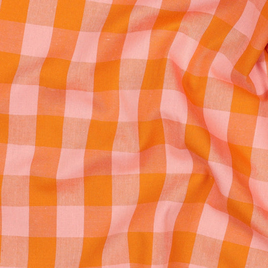 COTTON YARN DYED CHECKS - ORANGE / SALMON