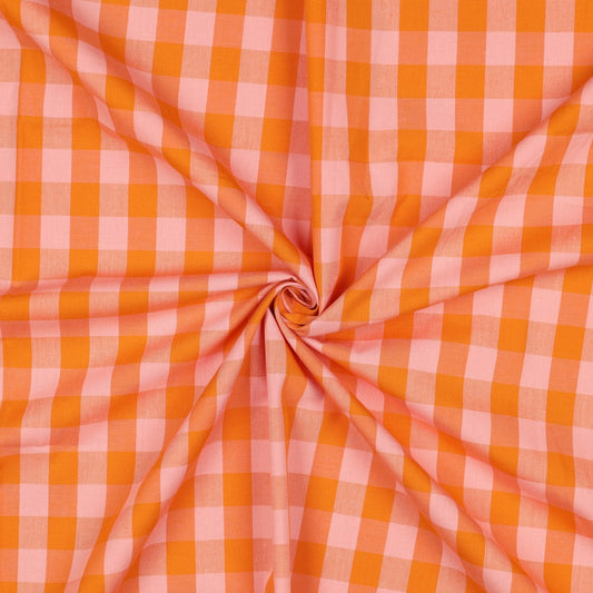 COTTON YARN DYED CHECKS - ORANGE / SALMON