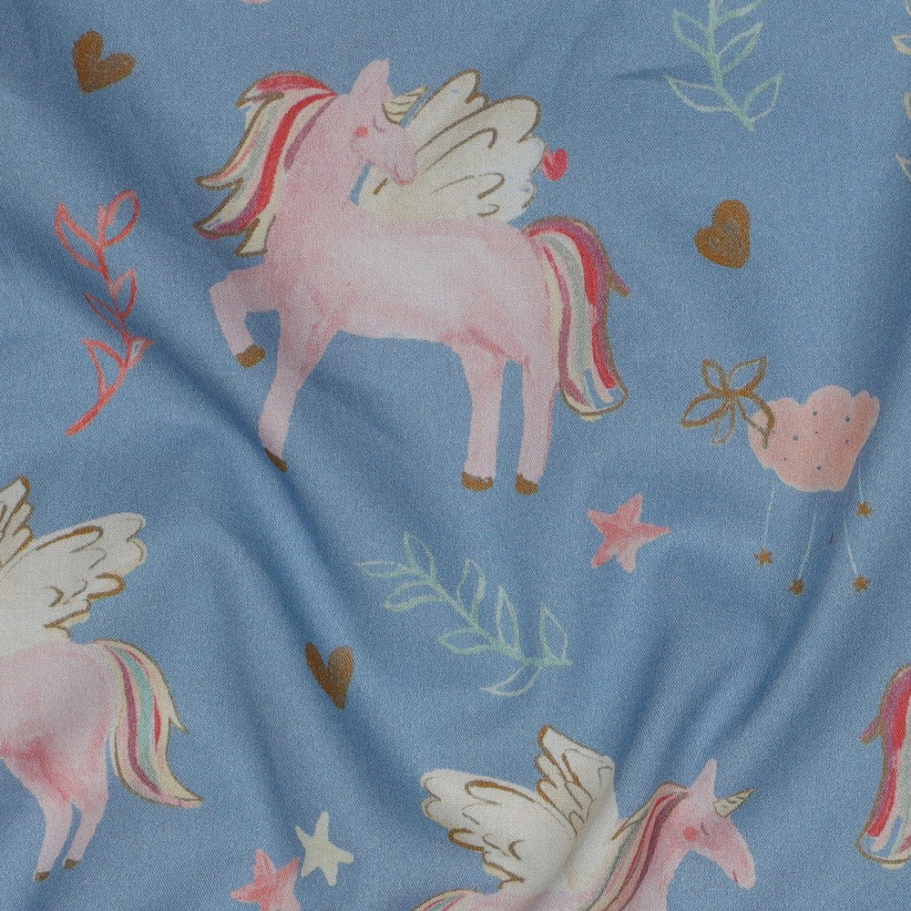 FINE POPLIN DIGITAL UNICORNS - LIGHT BLUE