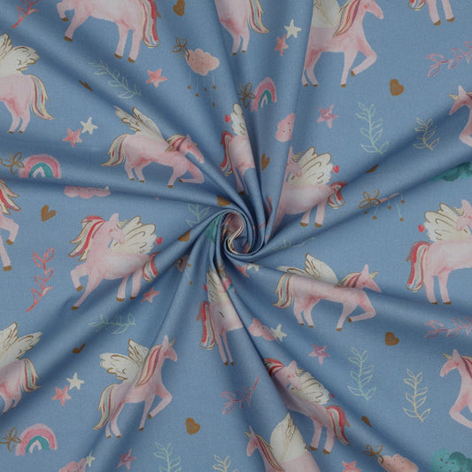 FINE POPLIN DIGITAL UNICORNS - LIGHT BLUE