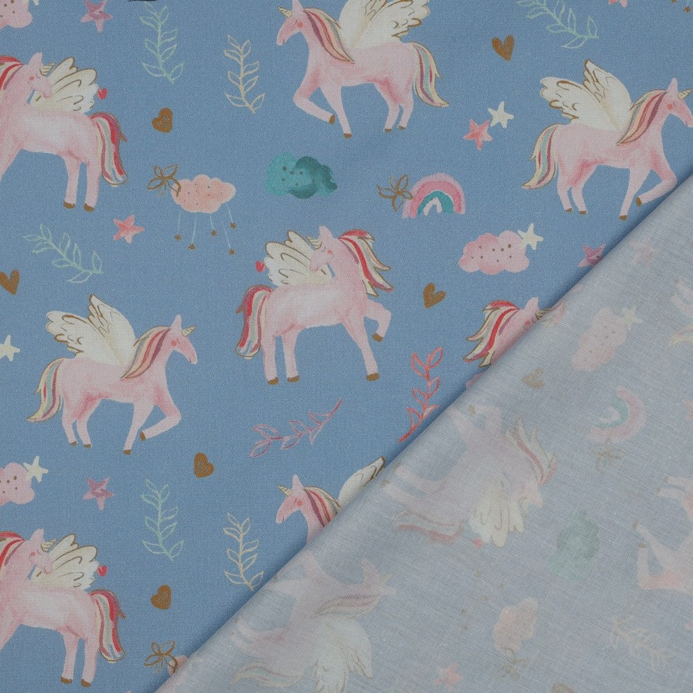 FINE POPLIN DIGITAL UNICORNS - LIGHT BLUE
