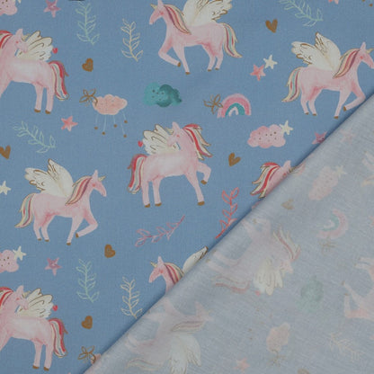 FINE POPLIN DIGITAL UNICORNS - LIGHT BLUE