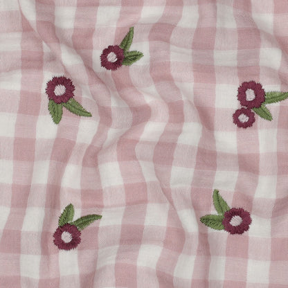 DOUBLE GAUZE CHECKS EMBROIDERY FLOWERS