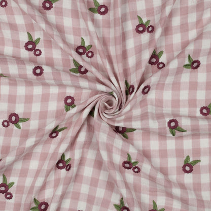 DOUBLE GAUZE CHECKS EMBROIDERY FLOWERS