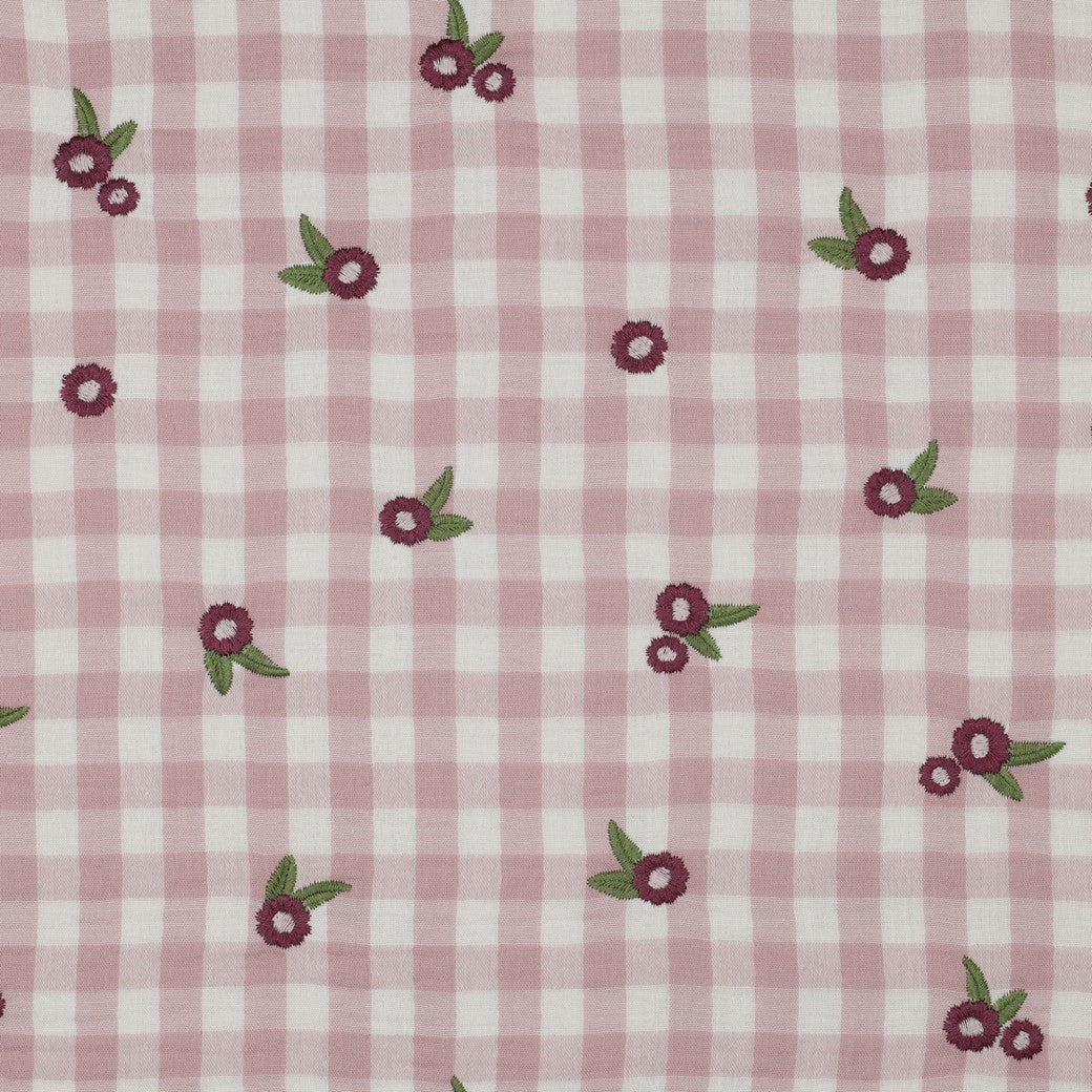 DOUBLE GAUZE CHECKS EMBROIDERY FLOWERS