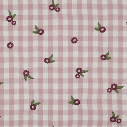 DOUBLE GAUZE CHECKS EMBROIDERY FLOWERS