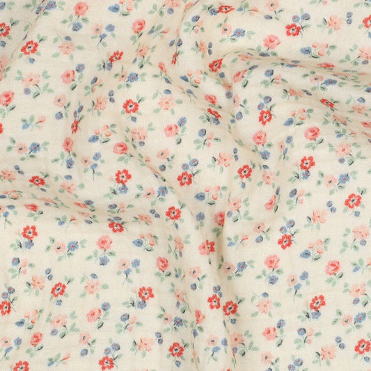 DOUBLE GAUZE DIGITAL FLOWERS OFF-WHITE