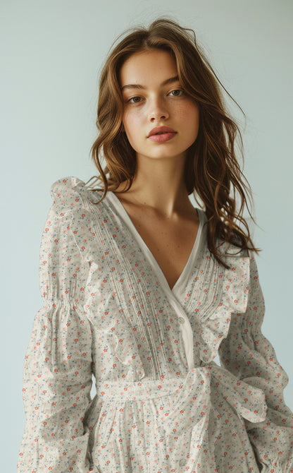 DOUBLE GAUZE DIGITAL FLOWERS OFF-WHITE