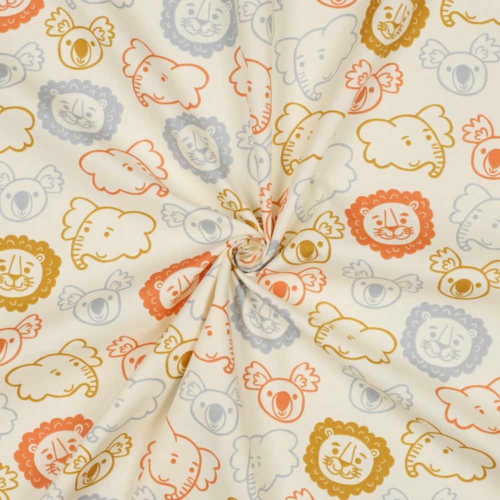FINE POPLIN SAFARI ANIMALS - ECRU