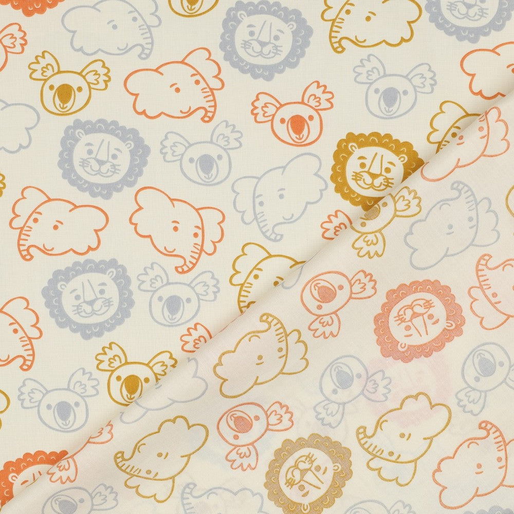FINE POPLIN SAFARI ANIMALS - ECRU