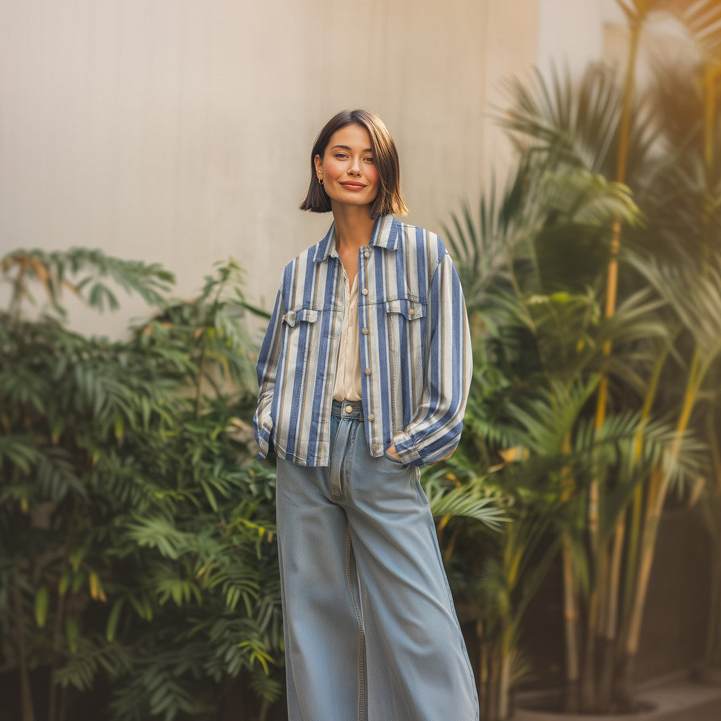 DENIM YARN DYED STRIPES - CAMEL