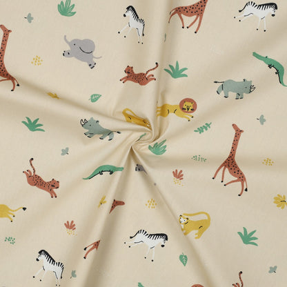 POPLIN GOTS ANIMALS - BEIGE
