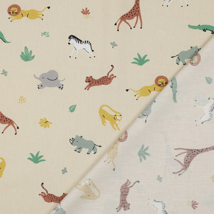 POPLIN GOTS ANIMALS - BEIGE