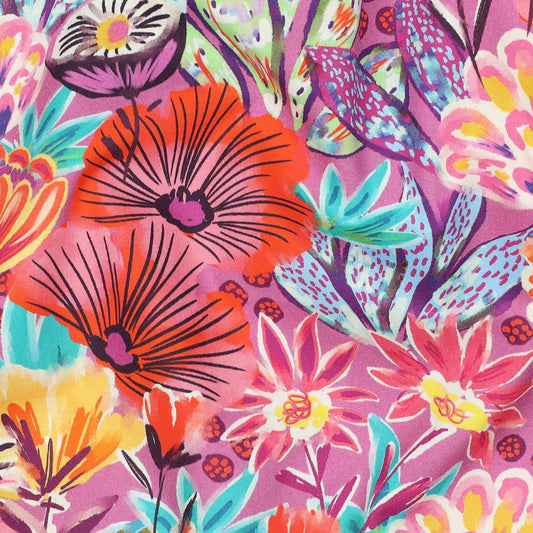 FINE POPLIN DIGITAL FLOWERS - FUCHSIA